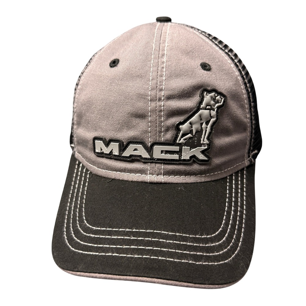 Mack Trucks Mens Grey Black Mesh Snapback Trucker Hat Bulldog Logo Cap